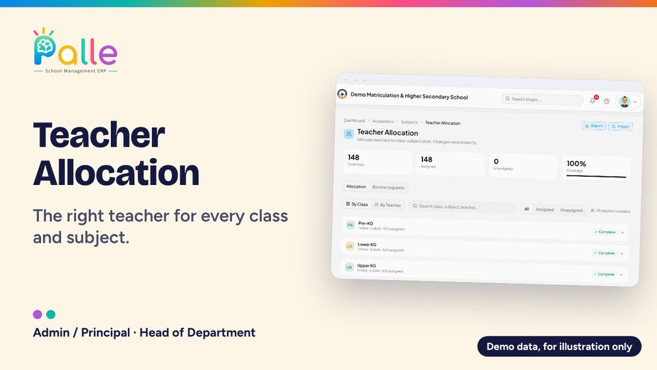 Palle Teacher Allocation: The right teacher for every class and subject.
