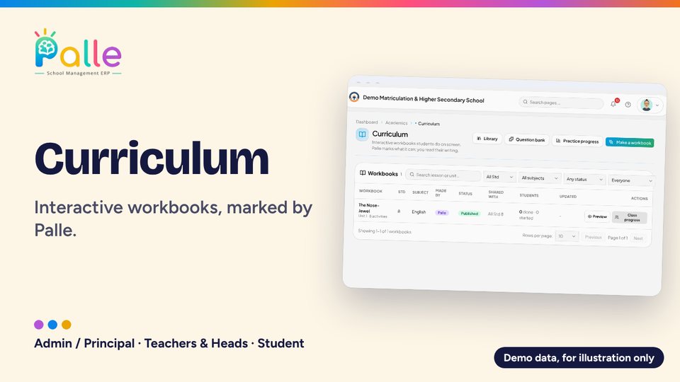 Palle Curriculum: Interactive workbooks, marked by Palle.